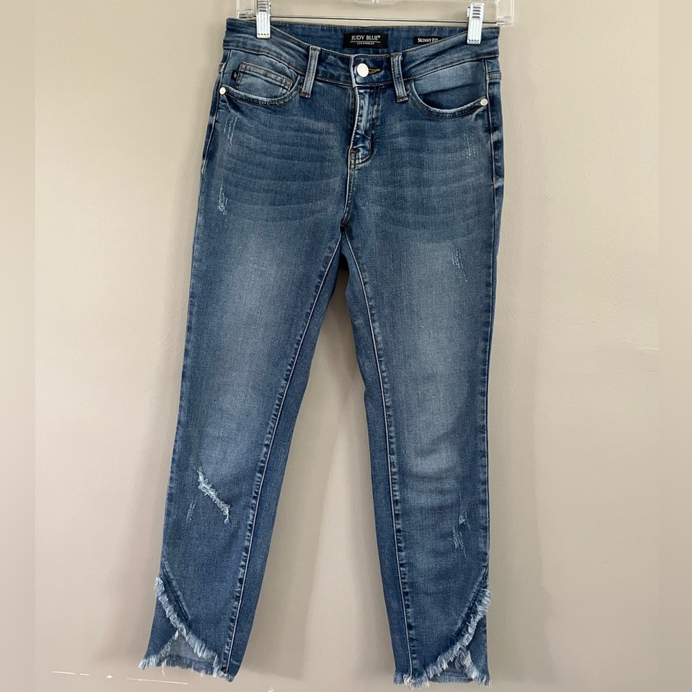 Judy Blue Full Size Tulip Front Hem Frayed Trim Skinny Jeans